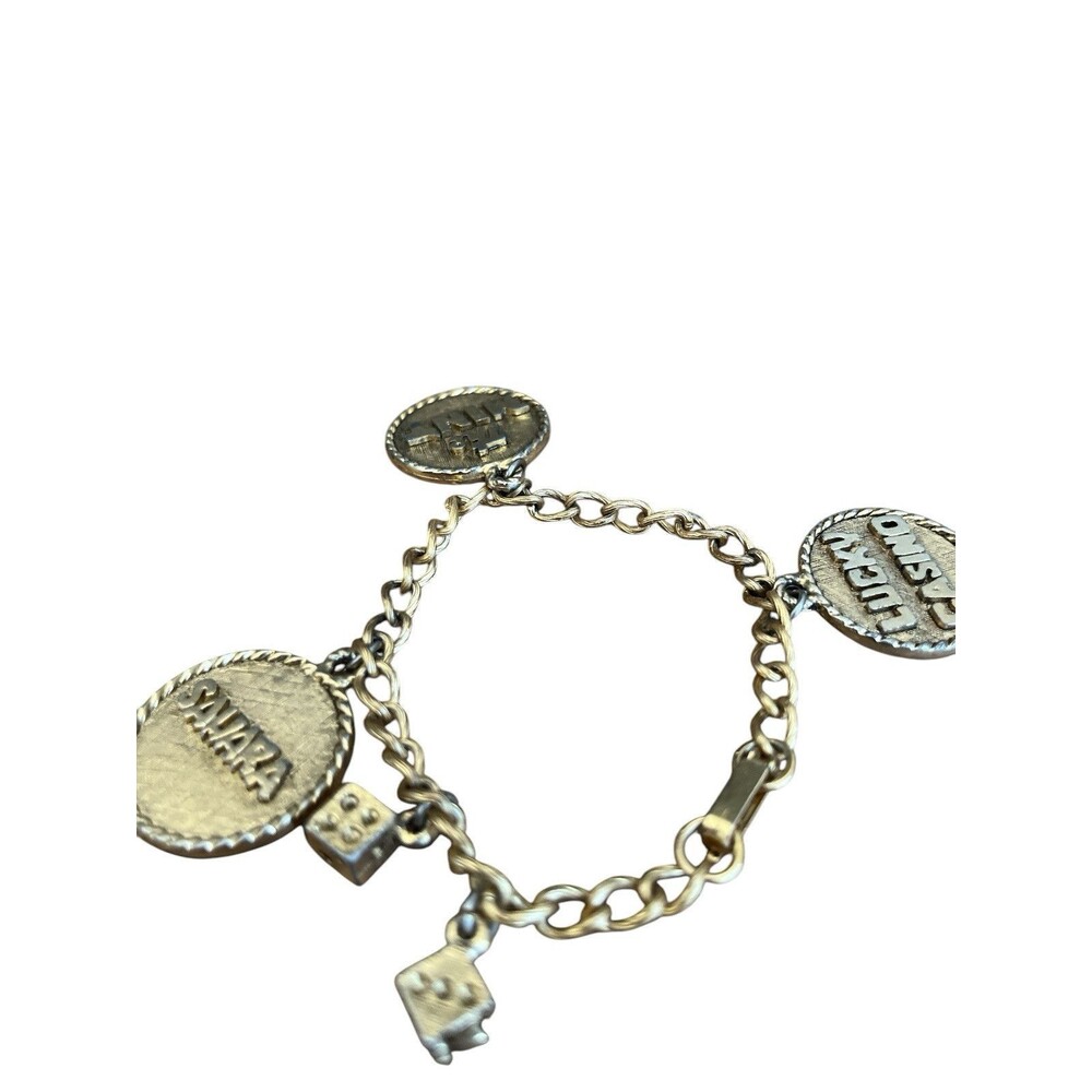 Las Vegas Vintage Gold Tone Coin Charm Bracelet 70s Casinos Sahara Mint Lucky